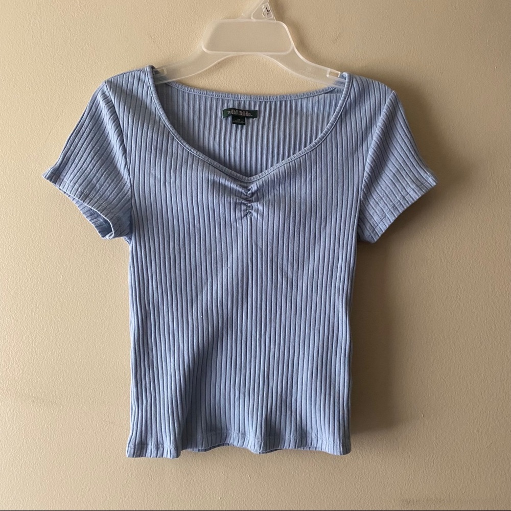 Wild Fable Blue Ribbed V-Neck Top